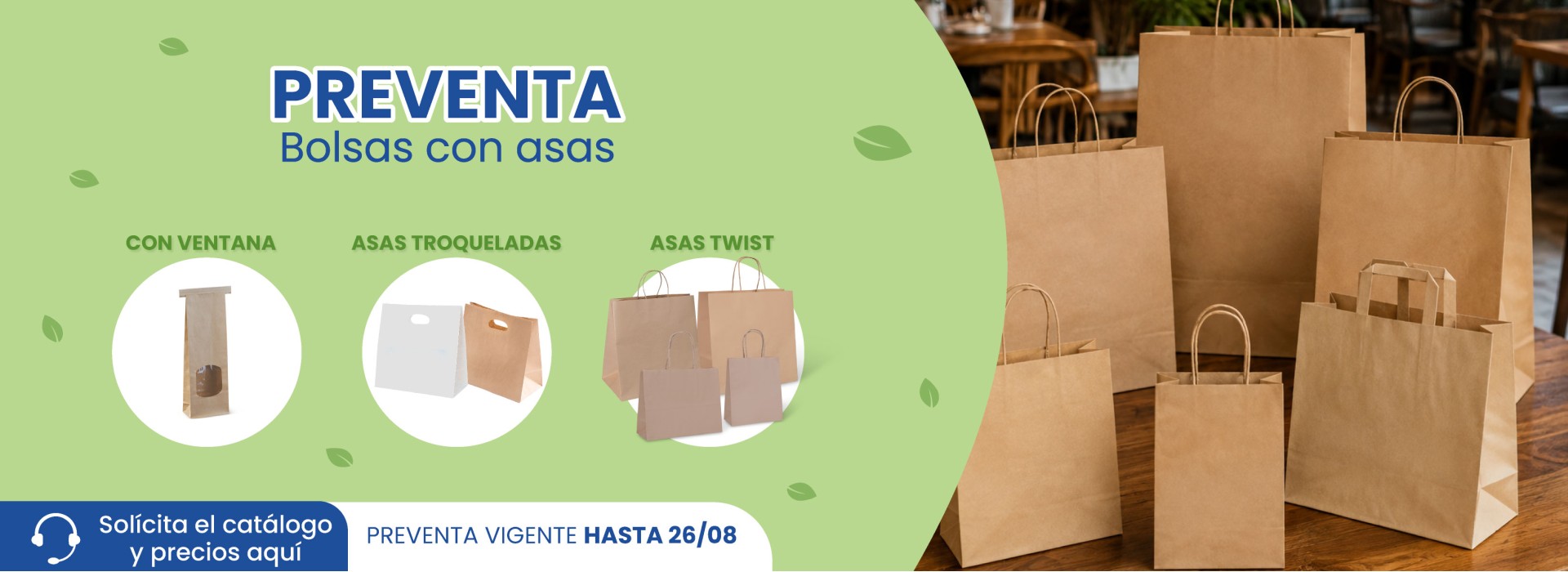 Preventa de bolsas de papel con asas